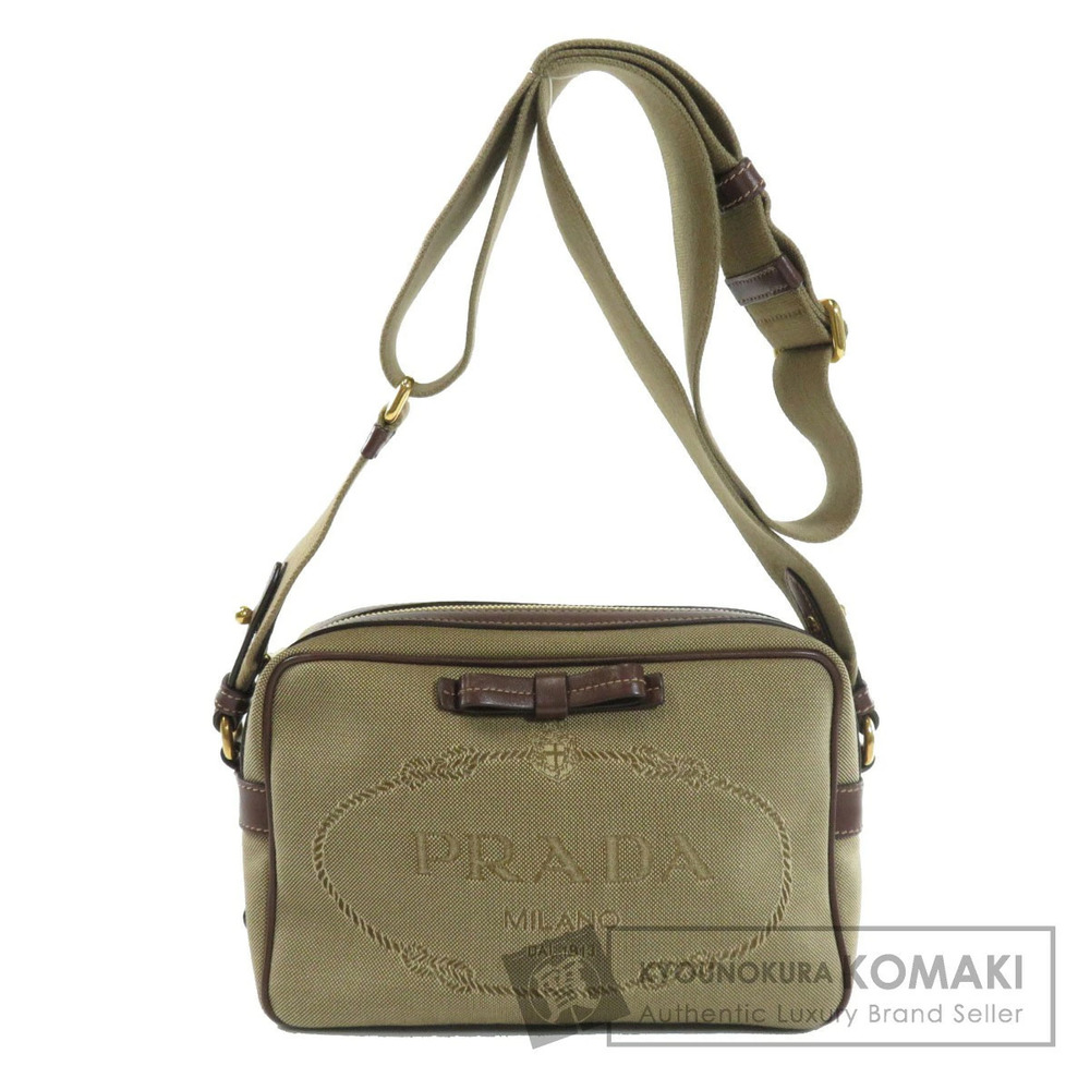 Prada Logo Jacquard Camera Bag beige brown leather